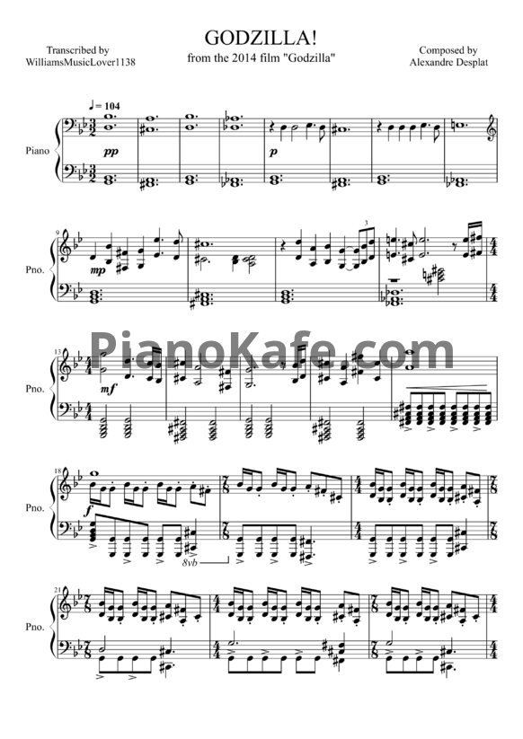 Ноты Alexandre Desplat - Godzilla - PianoKafe.com