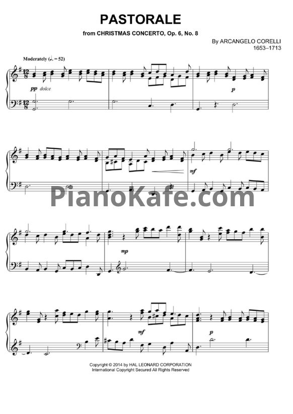 Ноты А. Корелли - Пастораль (Op. 6, №8) - PianoKafe.com