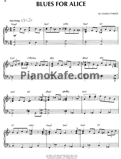 Ноты Charlie Parker - Blues for Alice - PianoKafe.com