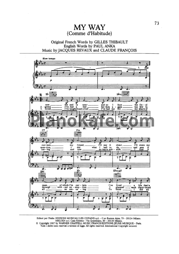 Ноты Frank Sinatra - My way (Comme d'habitude) - PianoKafe.com