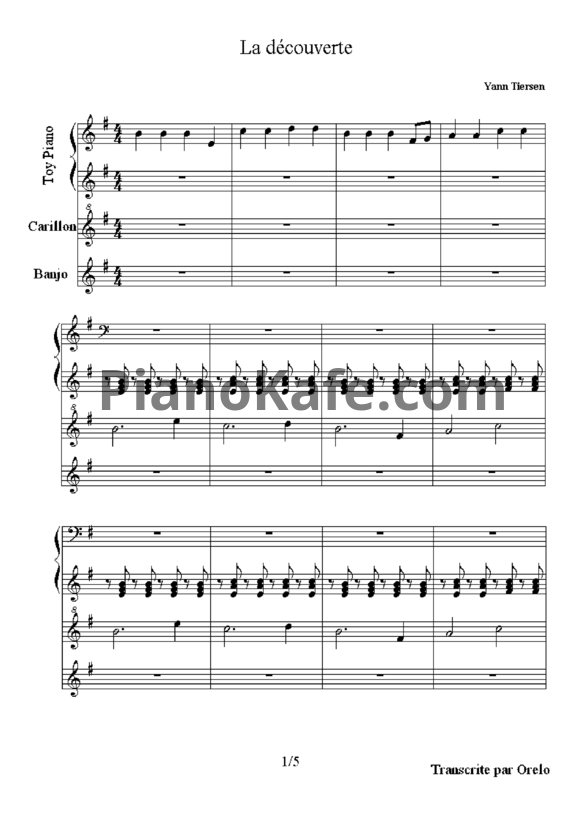 Ноты Yann Tiersen - La découverte - PianoKafe.com