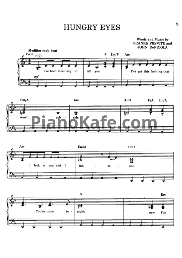 Ноты Eric Carmen - Hungry eyes (Piano solo) - PianoKafe.com