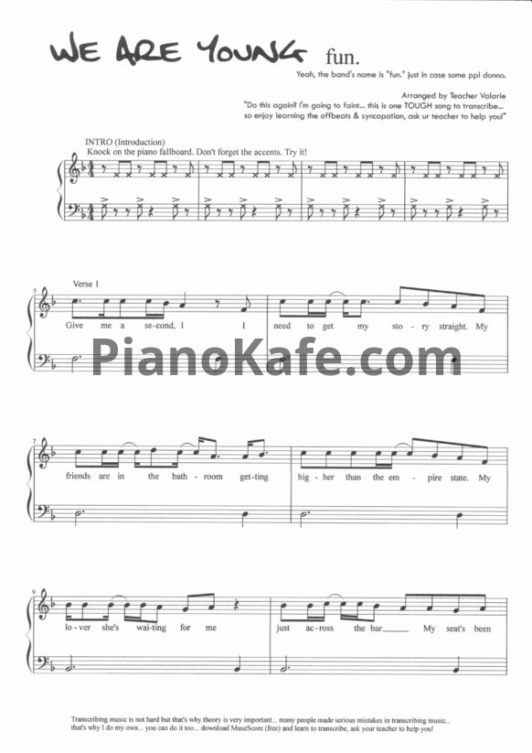Ноты Fun feat. Janelle Monae - We are young (Версия 2) - PianoKafe.com