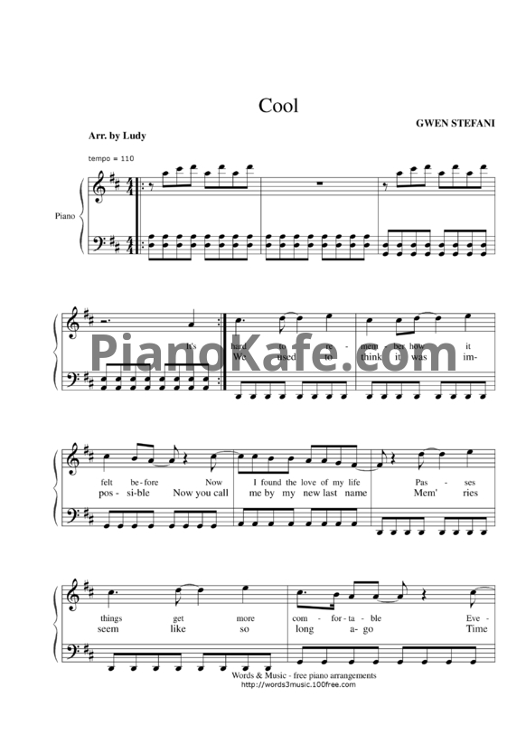 Ноты Gwen Stefani - Cool - PianoKafe.com
