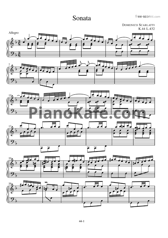 Ноты Д. Скарлатти - Соната K44/L432 - PianoKafe.com