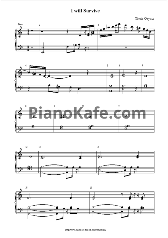 Ноты Gloria Estefan - I will survive (Версия 2) - PianoKafe.com