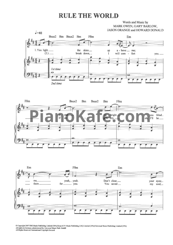 Ноты Take That - Rule the world - PianoKafe.com