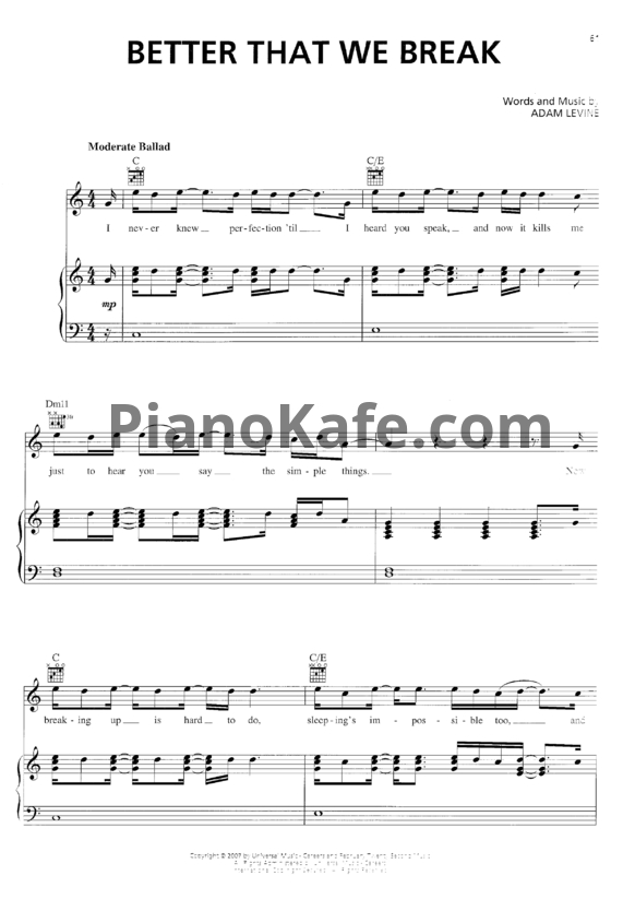 Ноты Maroon 5 - Better that we break - PianoKafe.com