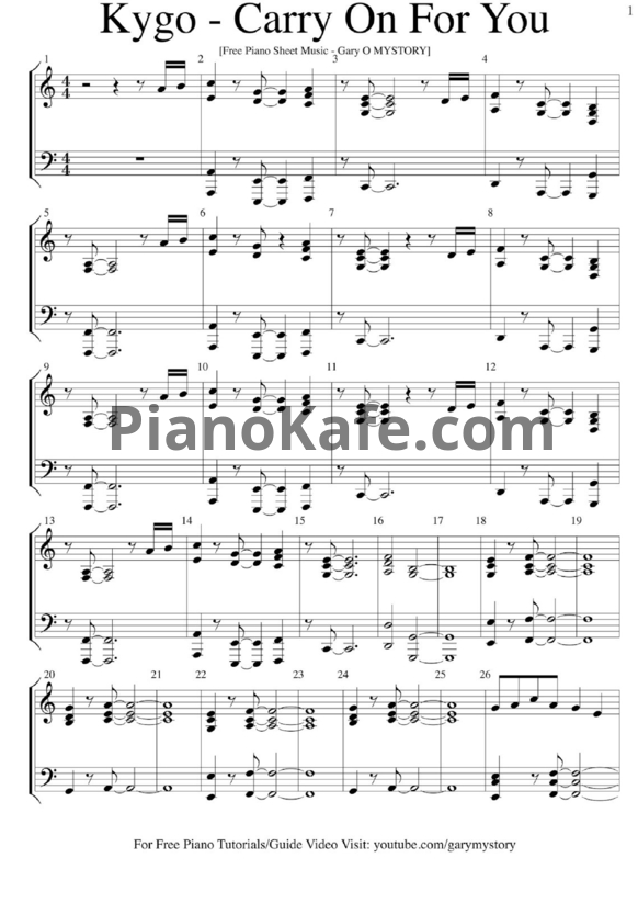 Ноты Kygo feat. Charlie Puth - Carry on for you - PianoKafe.com