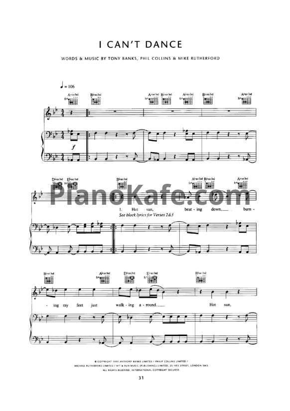 Ноты Genesis - I can't dance - PianoKafe.com