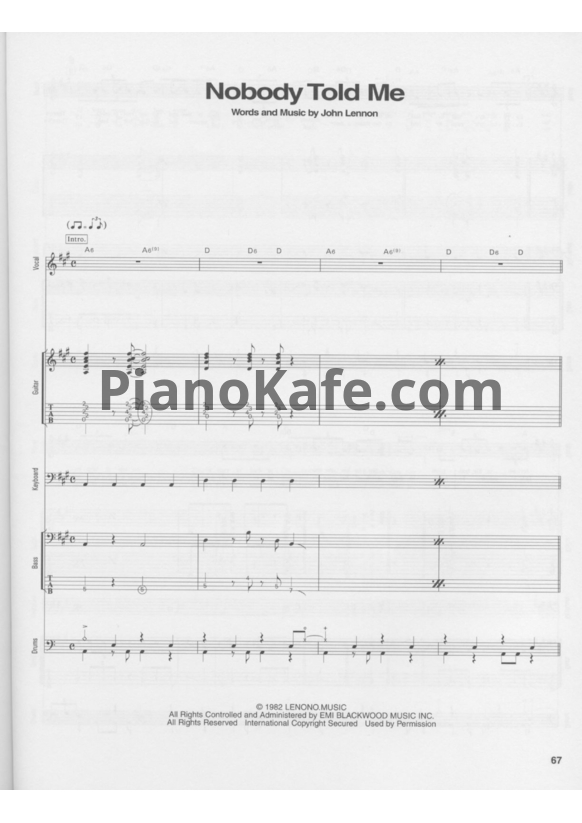 Ноты John Lennon - Nobody told me (Партитура) - PianoKafe.com