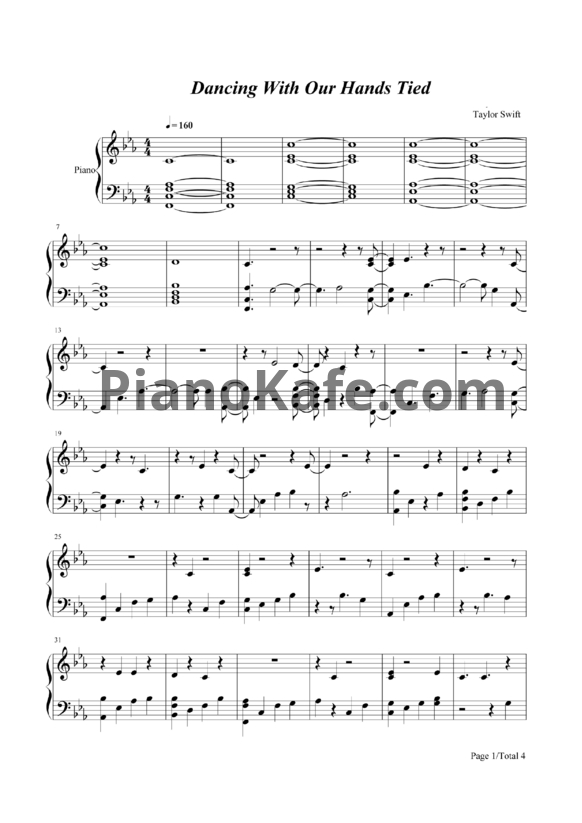 Ноты Taylor Swift - Dancing with our hands tied - PianoKafe.com