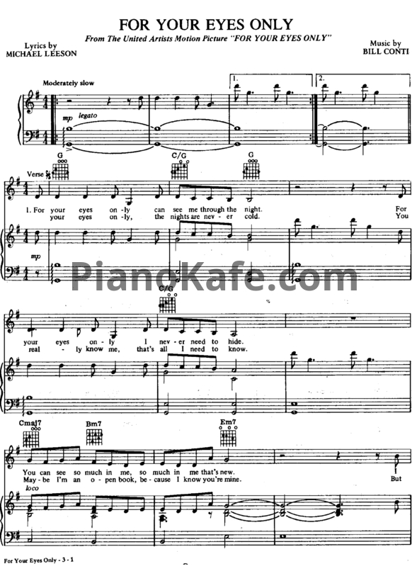 Ноты Bill Conti - For your eyes only - PianoKafe.com