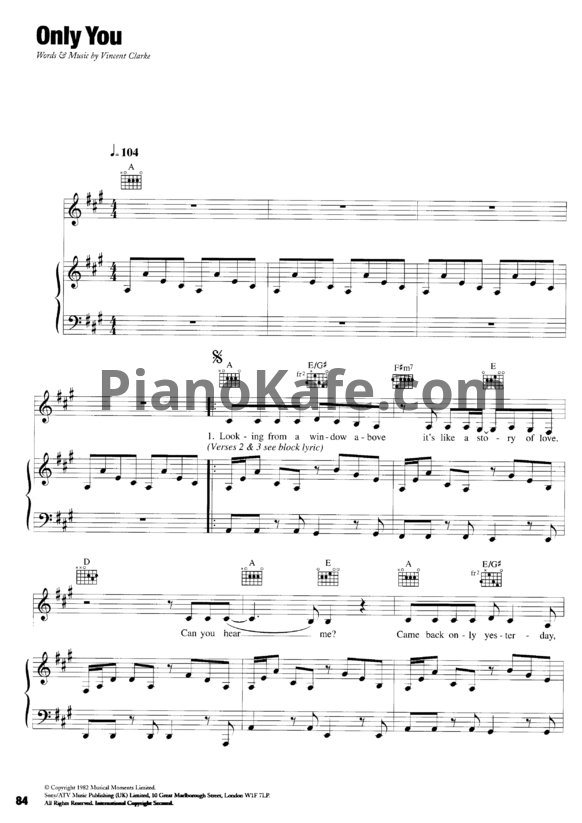 Ноты Yazoo – Only you - PianoKafe.com
