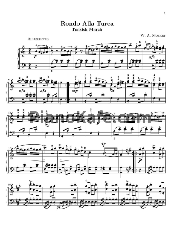 Ноты В. Моцарт - Турецкий марш - PianoKafe.com