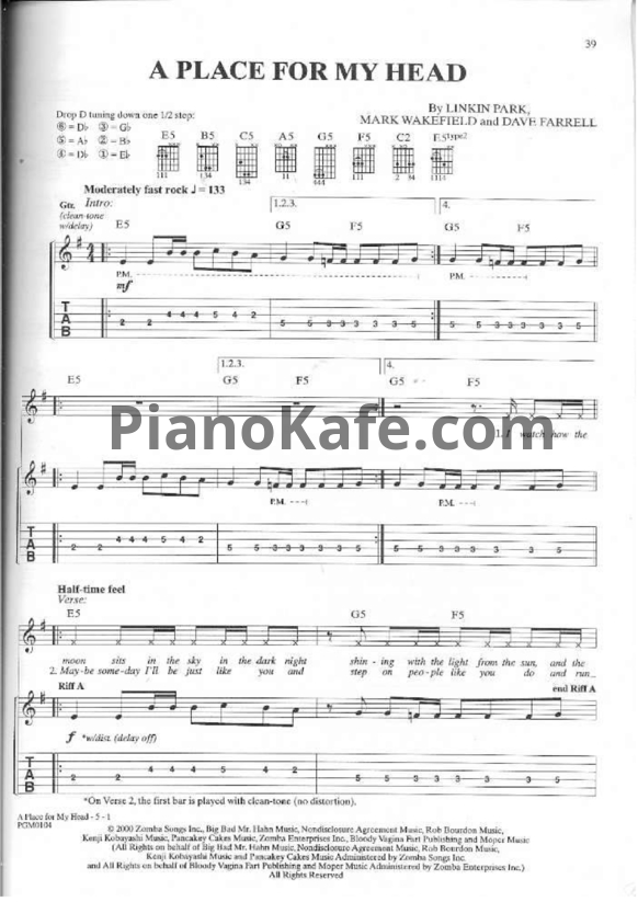 Ноты Linkin Park - A place for my head - PianoKafe.com