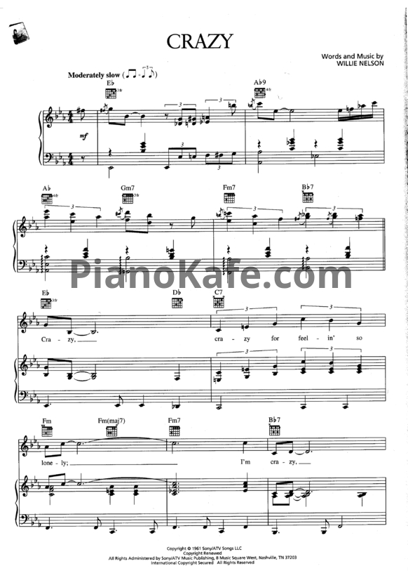 Ноты Willie Nelson - Crazy (Версия 2) - PianoKafe.com