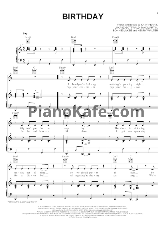 Ноты Katy Perry - Birthday - PianoKafe.com
