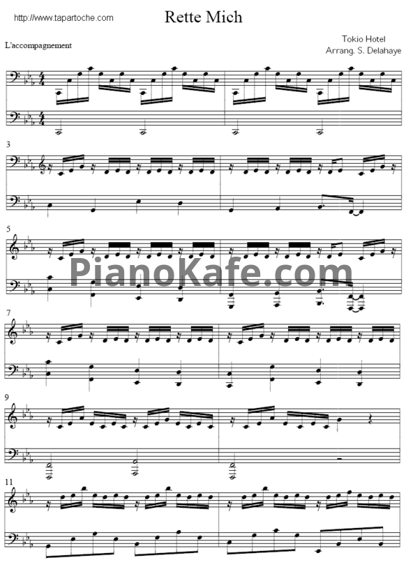 Ноты Tokio Hotel - Rette Mich - PianoKafe.com