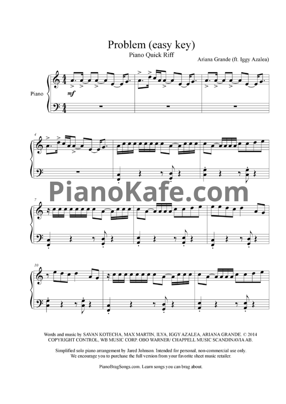 Ноты Ariana Grande ft. Iggy Azalea - Problem (Версия 2) - PianoKafe.com