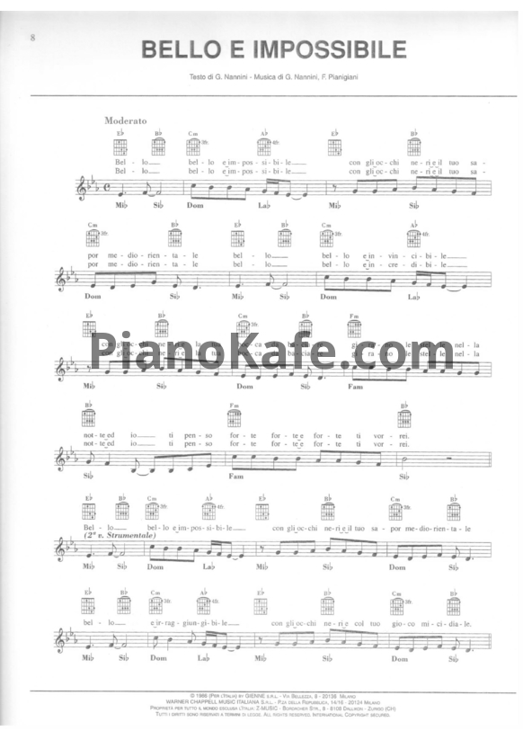 Ноты Gianna Nannini - Bello e impossible - PianoKafe.com