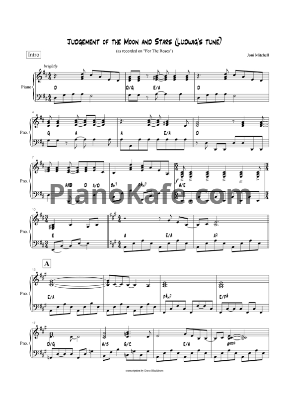 Ноты Joni Mitchell - Judgement of the Moon and Stars - PianoKafe.com