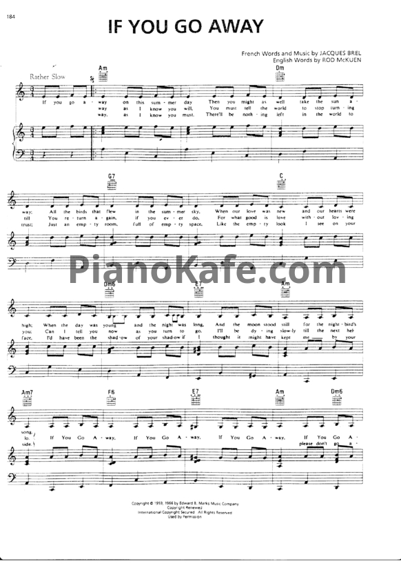 Ноты Jacques Brel - If you go away - PianoKafe.com