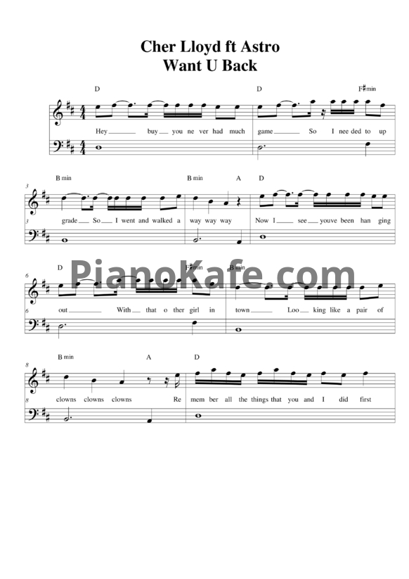 Ноты Cher Lloyd - Want U back - PianoKafe.com