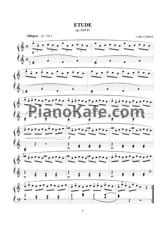 Ноты Карл Черни - Этюд №2 (Соч. 849, №1) - PianoKafe.com