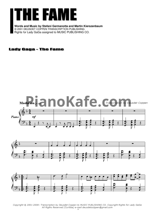 Ноты Lady Gaga - The fame - PianoKafe.com