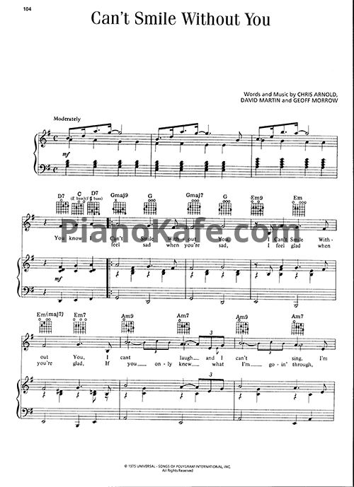 Ноты Barry Manilow - Can't smile without you - PianoKafe.com