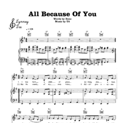 Ноты U2 - All because of you - предпросмотр