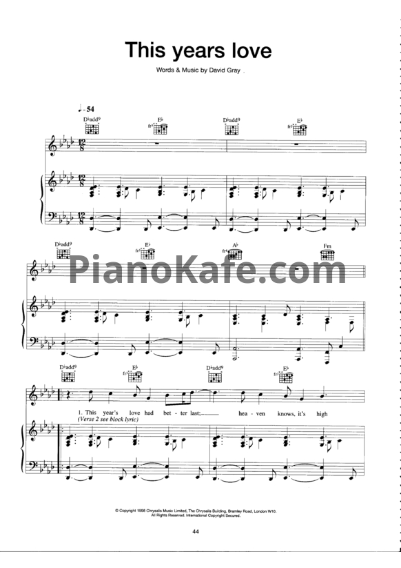Ноты David Gray - This years love - PianoKafe.com