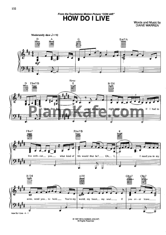 Ноты LeAnn Rimes - How do I live - PianoKafe.com