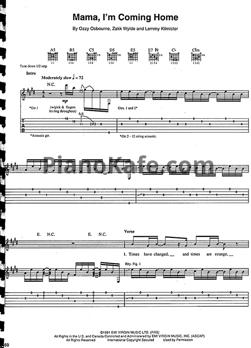 Ноты Ozzy Osbourne - Mama, I'm coming home (Guitar Tabs & Voice) - PianoKafe.com
