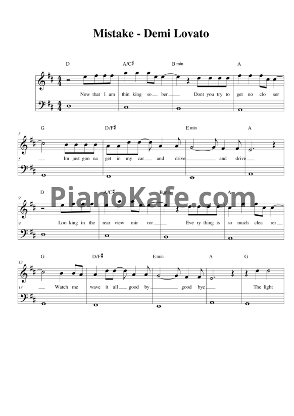 Ноты Demi Lovato - Mistake - PianoKafe.com