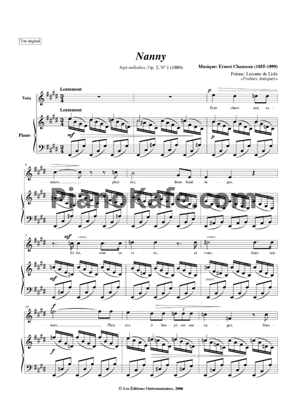 Ноты Эрнест Шоссон - Nanny (Op. 2, №1) - PianoKafe.com