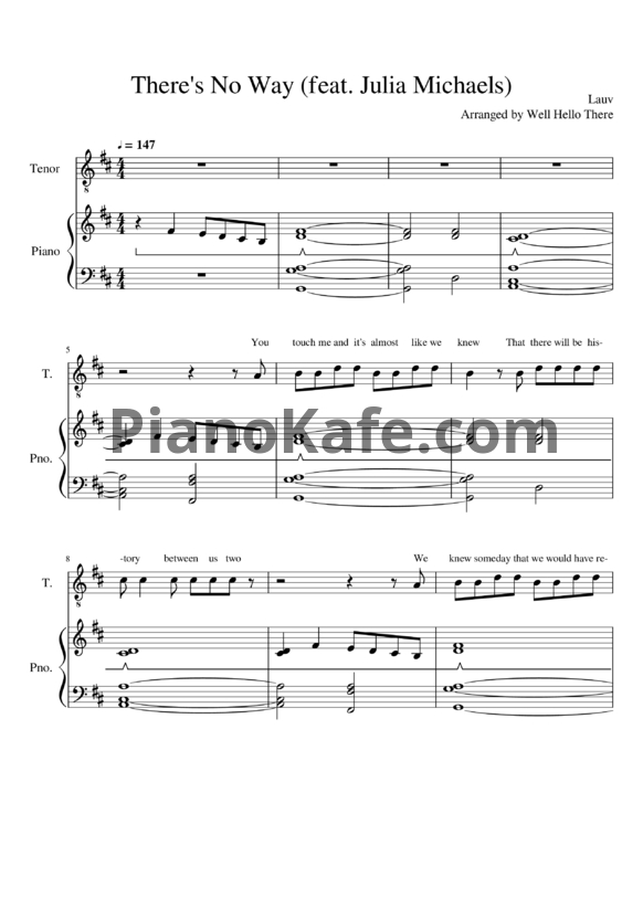 Ноты Lauv feat. Julia Michaels - There's no way - PianoKafe.com