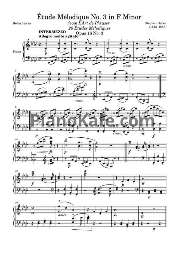 Ноты Стефан Хеллер - Мелодический этюд (Op. 16, №3) фа минор - PianoKafe.com