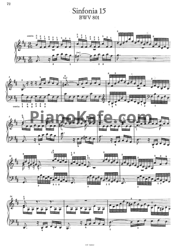 Ноты И. Бах - Симфония №15 (BWV 801) - PianoKafe.com