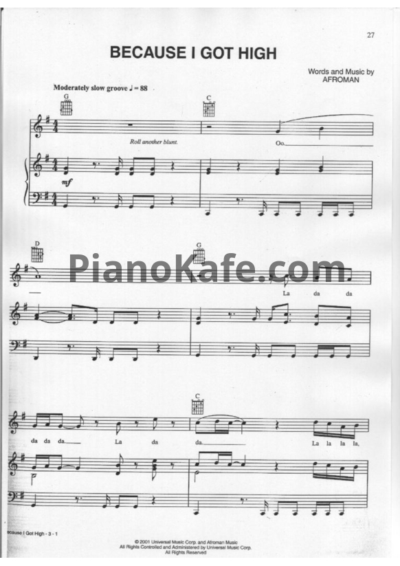 Ноты Afroman - Because I got high - PianoKafe.com
