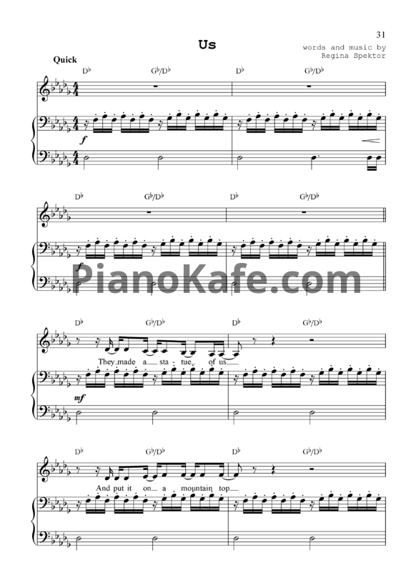 Ноты Regina Spektor - Us - PianoKafe.com