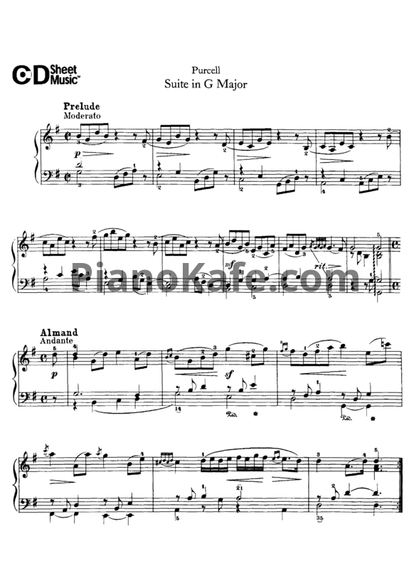 Ноты Генри Пёрселл - Сюита для клавесина № 1 соль мажор (Z 660) - PianoKafe.com