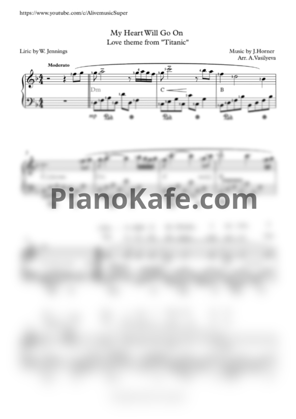 Ноты Celine Dion - My heart will go on (Переложение А. Васильевой) - PianoKafe.com