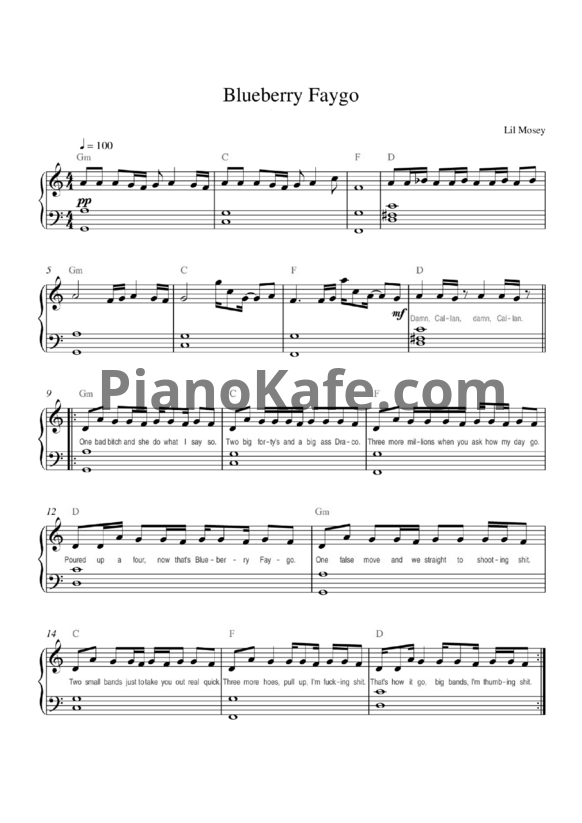 Ноты Lil Mosey - Blueberry faygo - PianoKafe.com