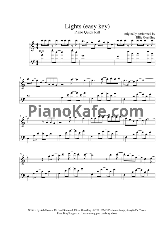 Ноты Ellie Goulding - Light (easy key) - PianoKafe.com