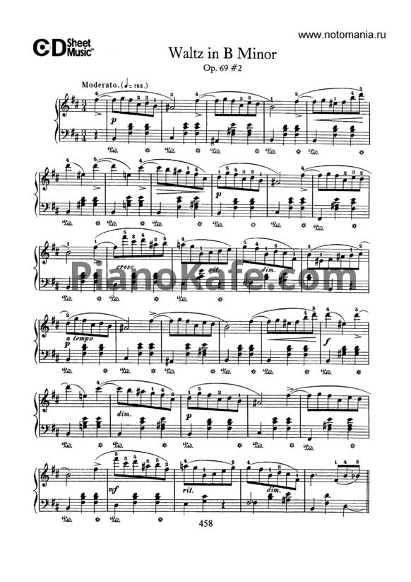 Ноты Ф. Шопен - Вальс №10 си минор (Op. 69-2) - PianoKafe.com