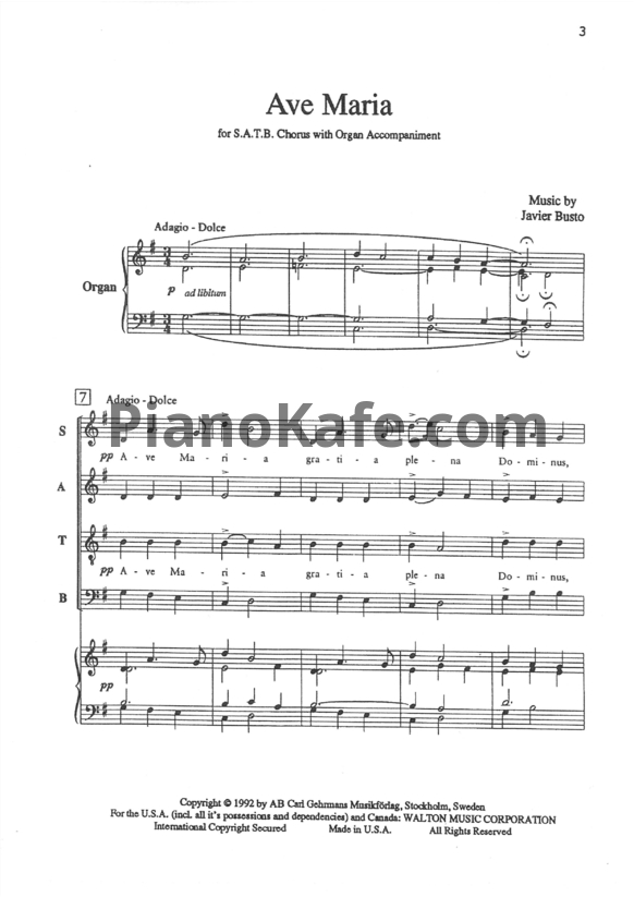 Ноты Javier Busto - Ave Maria - PianoKafe.com