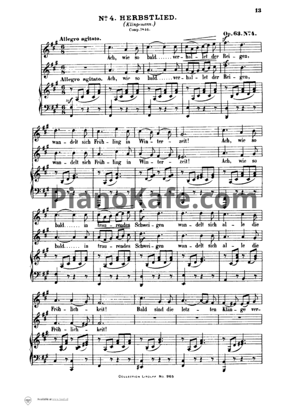 Ноты Феликс Мендельсон - Herbstlied (Осенняя песня) (Op. 63, №4) - PianoKafe.com