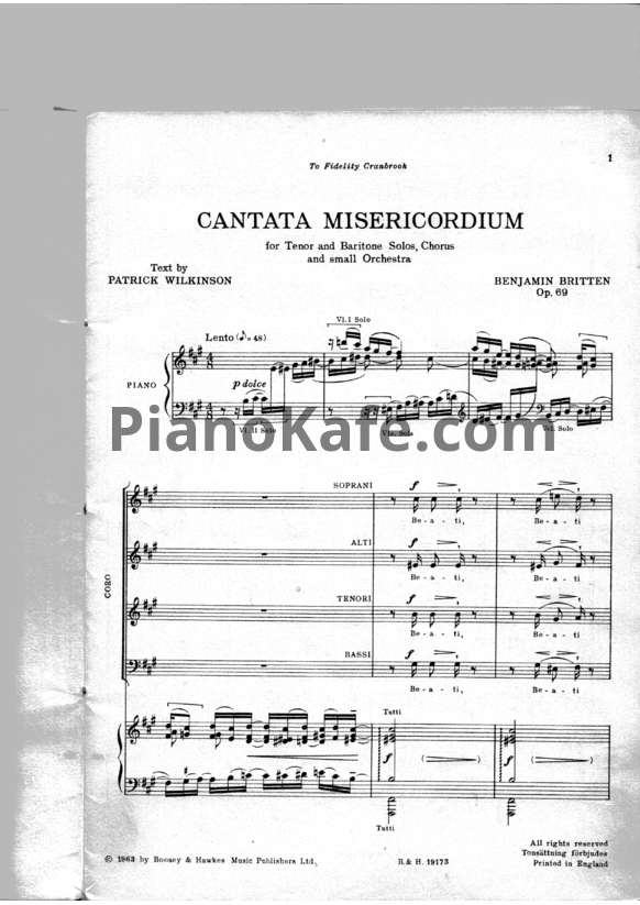 Ноты Бенджамин Бриттен - Кантата "Misericordium" (Op. 69) - PianoKafe.com